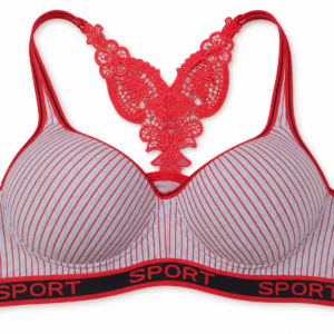 Women’s Padded Sports Bra with Lace Racerback – Red & Grey