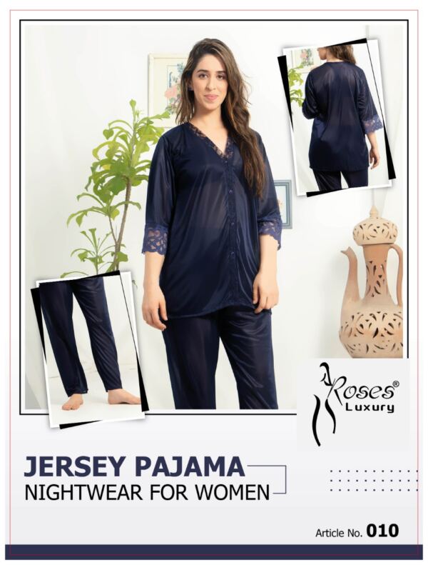 Roses Luxury Women’s Jersey Pajama Set – Navy Blue | Article No. 010