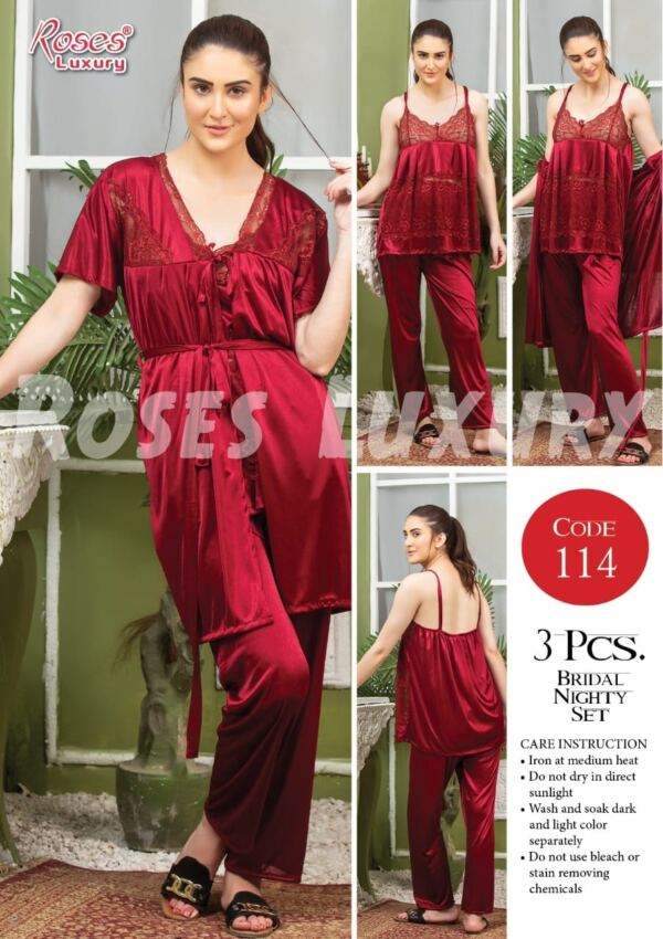 Roses Luxury 3-Piece Bridal Nightwear Set – Black | Code 114