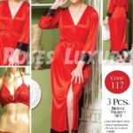Roses Luxury 3-Piece Bridal Nightwear Set – Red | Code 117