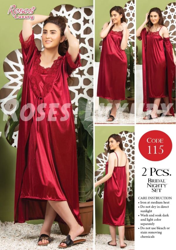 Roses Luxury 2-Piece Bridal Nightwear Set – Red | Code 115