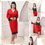 Roses Luxury 3-Piece Women’s Nightwear Set – Navy Blue | Code 011