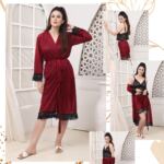 Roses Luxury 3-Piece Women’s Nightwear Set – Navy Blue | Code 011