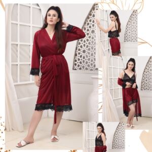 Roses Luxury 3-Piece Women’s Nightwear Set – Navy Blue | Code 011