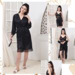 Roses Luxury 3-Piece Women’s Nightwear Set – Navy Blue | Code 011