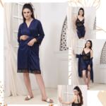 Roses Luxury 3-Piece Women’s Nightwear Set – Navy Blue | Code 011