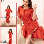 Roses Luxury 1-Piece Bridal Nightwear Gown – Navy Blue | Code 124 | Free Size