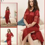Roses Luxury 1-Piece Bridal Nightwear Gown – Navy Blue | Code 124 | Free Size