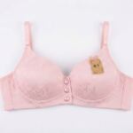 Elegance Embossed Floral Lace Bra – Front Button Accent & Full Coverage Support