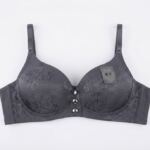 Elegance Embossed Floral Lace Bra – Front Button Accent & Full Coverage Support