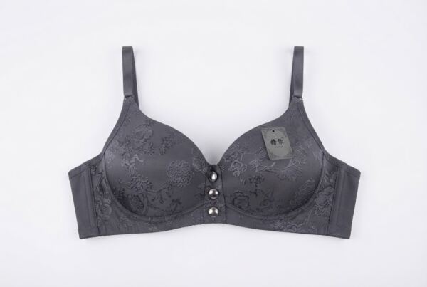 Elegance Embossed Floral Lace Bra – Front Button Accent & Full Coverage Support
